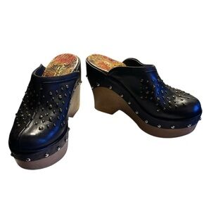 Caligula Black Leather Studded Clogs Size 7